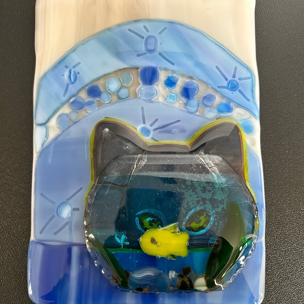 Beautiful Fused Glass Cat Artwork